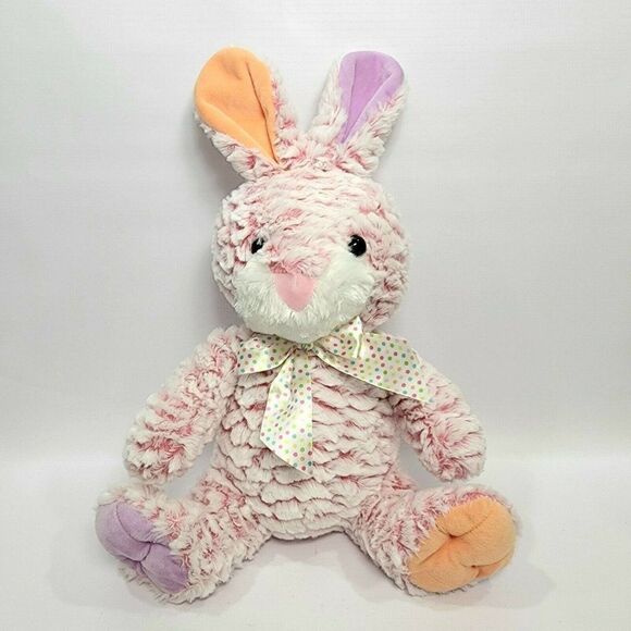 GOFFA Pink Bunny Rabbit Plush Stuffed Animal Purple Orange Ears Paws 13” - Picture 1 of 8